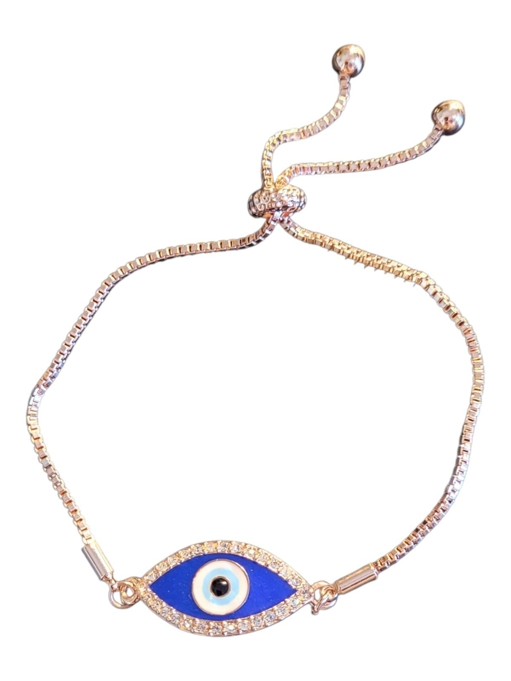 Rose-Gold-Tone Evil Eye Bracelet with Blue Enamel Center